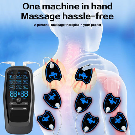 Dual Channel EMS TENS Microcurrent Massager Device with 9 Modes Pain Relief Stimulator & 4 Pairs of Patches.
