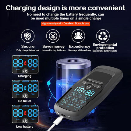 Dual Channel EMS TENS Microcurrent Massager Device with 9 Modes Pain Relief Stimulator & 4 Pairs of Patches.