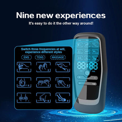 Dual Channel EMS TENS Microcurrent Massager Device with 9 Modes Pain Relief Stimulator & 4 Pairs of Patches.