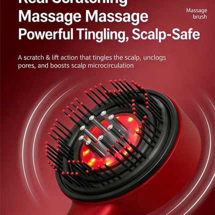 Red Luxury Red-Light Therapy Electric Scalp Massager Comb with Liquid Applicator - 3 Modes Vibration for Hair Growth & Relaxation.