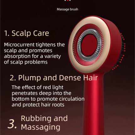 Red Luxury Red-Light Therapy Electric Scalp Massager Comb with Liquid Applicator - 3 Modes Vibration for Hair Growth & Relaxation.