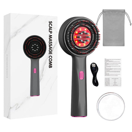 Dark Gray Luxury Red-Light Therapy Electric Scalp Massager Comb with Liquid Applicator - 3 Modes Vibration for Hair Growth & Relaxation.