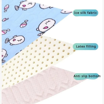 2-Pack Green Dinosaur Pet Summer Cooling Latex Pad (L Size: 60*45cm) - Breathable Ice Silk & Latex-Filled Dog Bed Cat Sleeping Mat with Non-Slip Base.