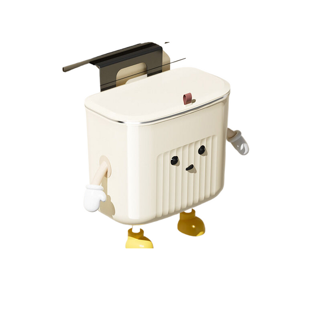 Kitchen wall-mounted trash can (small) + 2 hands and feet + eyes (large).