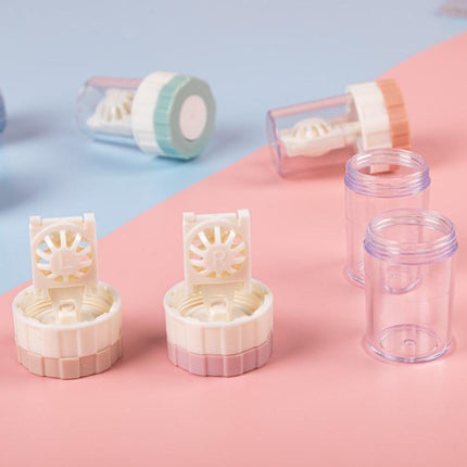 4-PCS Blue Manual Rotation Contact Lens Cleaner Case - Portable Cosmetic Lenses Storage Container & Travel Cleaning Kit.