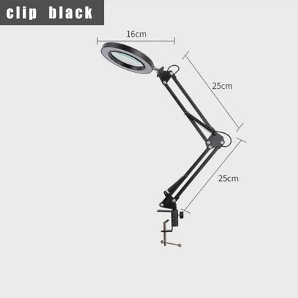 2-in-1 Black LED Magnifier Desk Lamp With Clip - Hands-Free, Dimmable 3-Color Light for Crafts & Workbench.