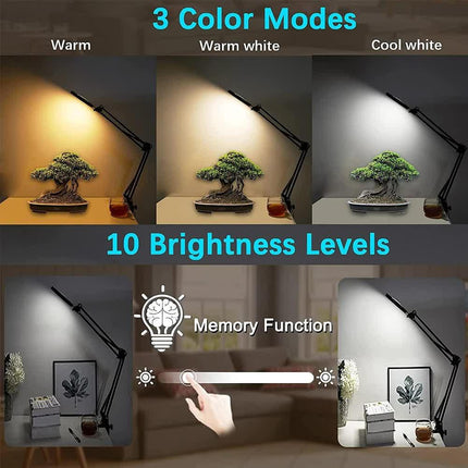 2-in-1 White LED Magnifier Desk Lamp With Clip - Hands-Free, Dimmable 3-Color Light for Crafts & Workbench.