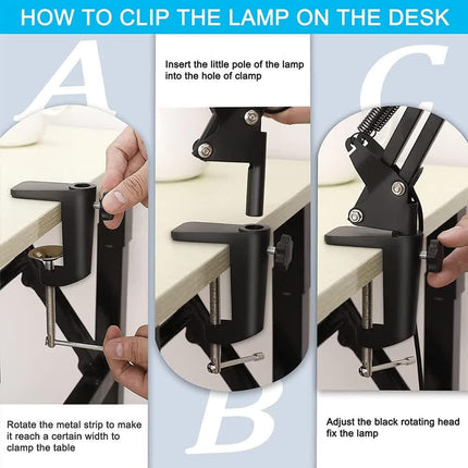 2-in-1 White LED Magnifier Desk Lamp With Clip - Hands-Free, Dimmable 3-Color Light for Crafts & Workbench.