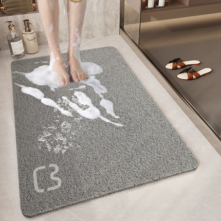 Grey Cat Head Design Loofah Texture Shower Mat (40x60cm) - Non-Slip PVC Bathroom Floor Mat with Drainage, Quick-Dry, Anti-Mould.