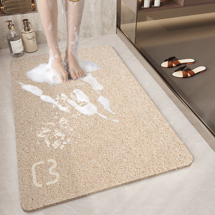 Beige Cat Head Design Loofah Texture Shower Mat (40x60cm) - Non-Slip PVC Bathroom Floor Mat with Drainage, Quick-Dry, Anti-Mould.