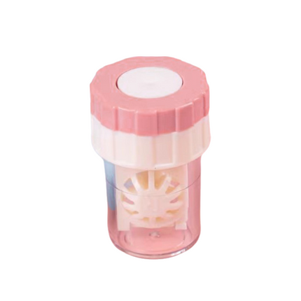 4-PCS Pink Manual Rotation Contact Lens Cleaner Case - Portable Cosmetic Lenses Storage Container & Travel Cleaning Kit.