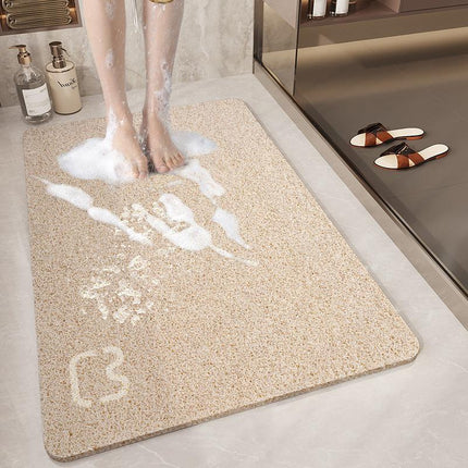 Beige Cat Head Design Loofah Texture Shower Mat (40x80cm) - Non-Slip PVC Bathroom Floor Mat with Drainage, Quick-Dry, Anti-Mould.