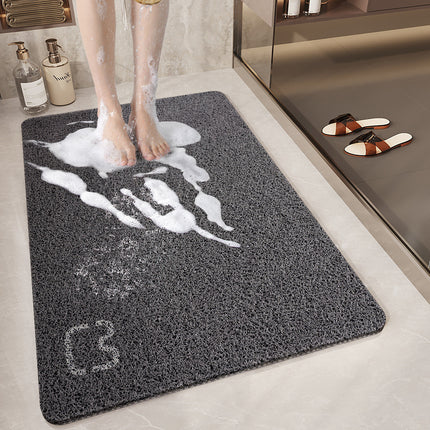 Black Cat Head Design Loofah Texture Shower Mat (50x80cm) - Non-Slip PVC Bathroom Floor Mat with Drainage, Quick-Dry, Anti-Mould