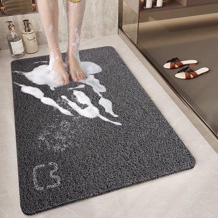 Black Cat Head Design Loofah Texture Shower Mat (50x80cm) - Non-Slip PVC Bathroom Floor Mat with Drainage, Quick-Dry, Anti-Mould.