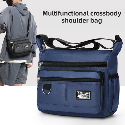 Dark Blue Men's Waterproof Oxford Cloth Crossbody Bag - Durable Anti-Theft Shoulder Backpack for Business, Travel & 10-inch Tablet.