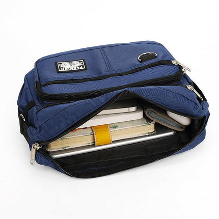 Dark Blue Men's Waterproof Oxford Cloth Crossbody Bag - Durable Anti-Theft Shoulder Backpack for Business, Travel & 10-inch Tablet.
