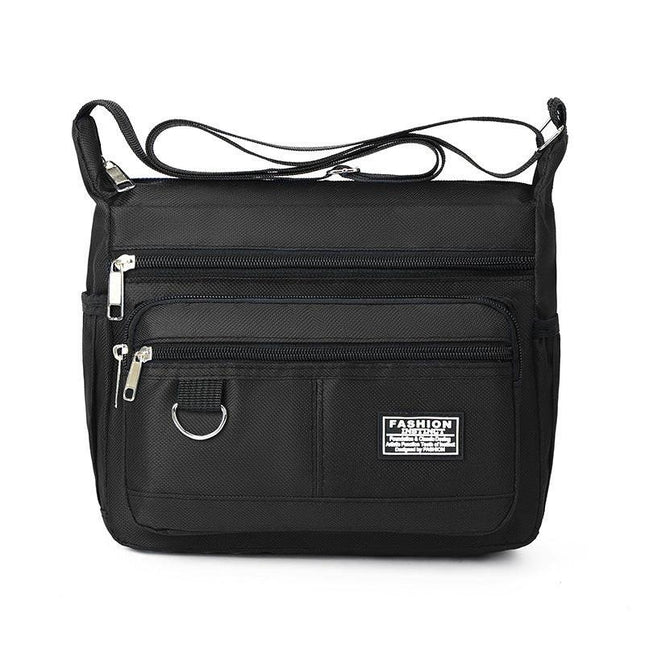 Black Men's Waterproof Oxford Cloth Crossbody Bag - Durable Anti-Theft Shoulder Backpack for Business, Travel & 10-inch Tablet.