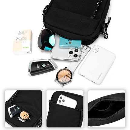 Black Mini Streetwear Oxford Cloth Crossbody Bag - Ultra-Light (200g) Fashion Sling Pack, Fits 8-inch Tablet.
