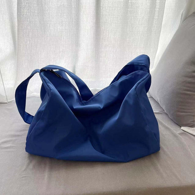 Blue Large-Capacity Nylon Sports Fitness Bag(42x27x23cm) - Multi-functional Yoga Training & Travel Duffel, Waterproof Solid Color.