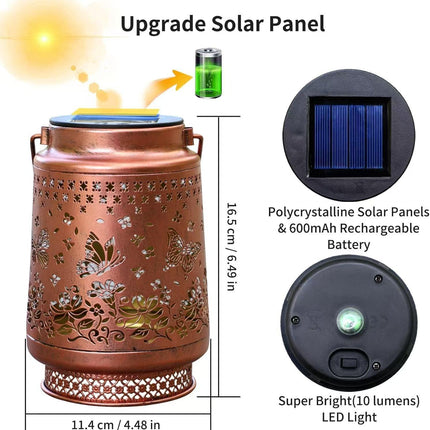 2-Pack Decorative Solar Butterfly Hanging Lantern(11x11x17CM) - Waterproof Metal Hollow-Carved Outdoor Garden Projection Light for Garden and Patio.