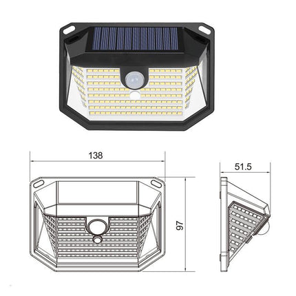 2-Pack Solar Motion Sensor Wall Light(178-Bead LED) -  3 Lighting Modes, IP64 Waterproof, Three-Sided Wide-Angle Lighting for Outdoor Security and Garden Lighting.