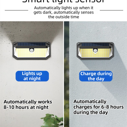 2-Pack Solar Motion Sensor Wall Light(230-Bead LED) -  3 Lighting Modes, IP64 Waterproof, Three-Sided Wide-Angle Lighting for Outdoor Security and Garden Lighting.