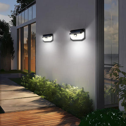 2-Pack Solar Motion Sensor Wall Light(230-Bead LED) -  3 Lighting Modes, IP64 Waterproof, Three-Sided Wide-Angle Lighting for Outdoor Security and Garden Lighting.