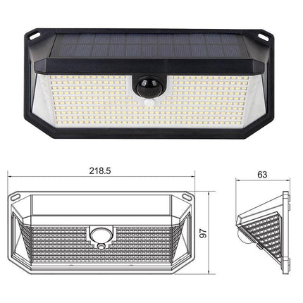2-Pack Solar Motion Sensor Wall Light(388-Bead LED) -  3 Lighting Modes, IP64 Waterproof, Three-Sided Wide-Angle Lighting for Outdoor Security and Garden Lighting.