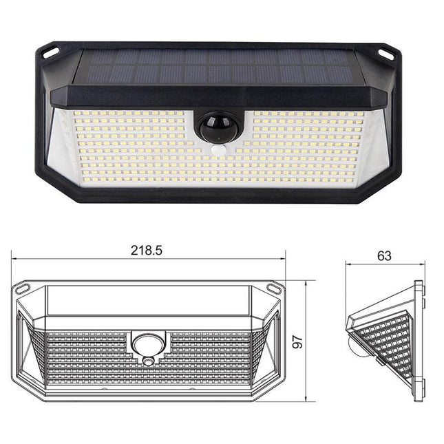 2-Pack Solar Motion Sensor Wall Light(388-Bead LED) -  3 Lighting Modes, IP64 Waterproof, Three-Sided Wide-Angle Lighting for Outdoor Security and Garden Lighting.