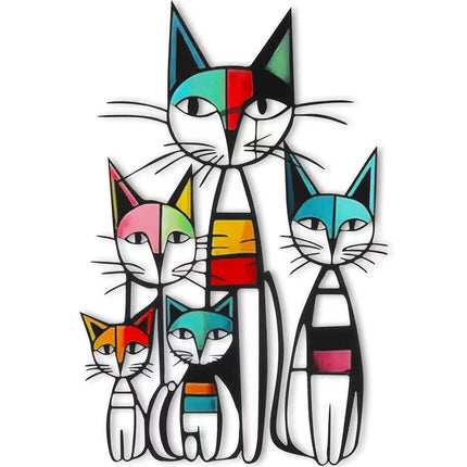 Cute Cartoon Cat Iron Wall Decor(30x19.8CM)- Metal Painted Iron Art Hanging Ornament for Living Room and Bedroom.