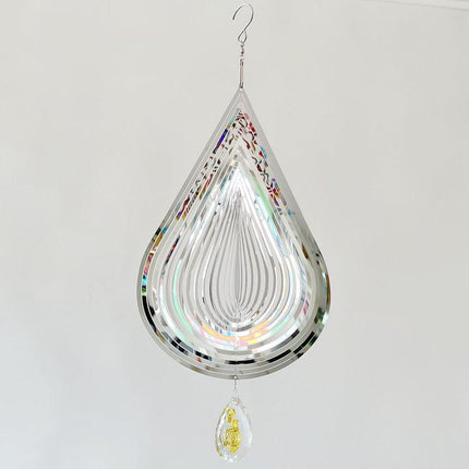 3D Silver Stainless Steel  Rose Water Drop Wind Chime (25x26CM) - Mirror Reflective Hanging Garden Art and Outdoor Decoration.