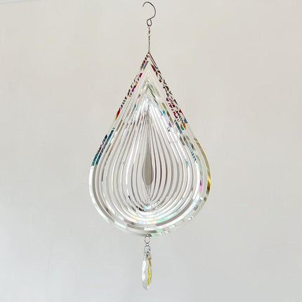 3D Silver Stainless Steel  Rose Water Drop Wind Chime (25x26CM) - Mirror Reflective Hanging Garden Art and Outdoor Decoration.