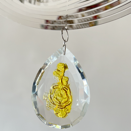3D Silver Stainless Steel  Rose Water Drop Wind Chime (25x26CM) - Mirror Reflective Hanging Garden Art and Outdoor Decoration.