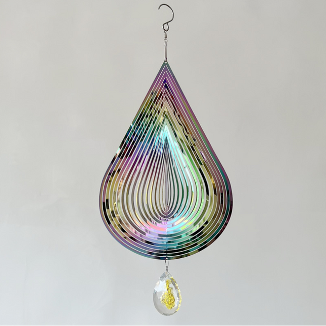 3D Colorful Stainless Steel  Rose Water Drop Wind Chime (25x26CM) - Mirror Reflective Hanging Garden Art and Outdoor Decoration.