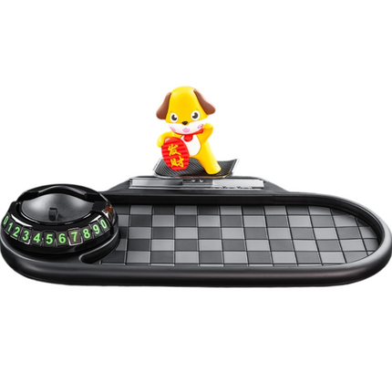 3-in-1 Cute dog Car Dashboard PVC Anti-Slip Mat - 360° Phone Holder & Magnetic Parking Plate, Washable, Non-Marking Grip.