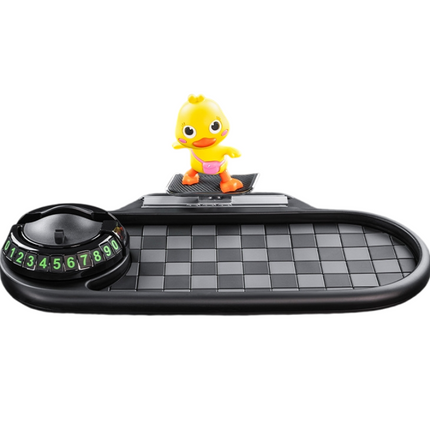 3-in-1 Cute duck Car Dashboard PVC Anti-Slip Mat - 360° Phone Holder & Magnetic Parking Plate, Washable, Non-Marking Grip.