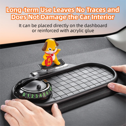 3-in-1 Cute duck Car Dashboard PVC Anti-Slip Mat - 360° Phone Holder & Magnetic Parking Plate, Washable, Non-Marking Grip.