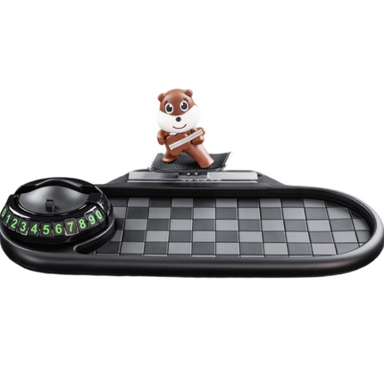3-in-1 Cute mouse Car Dashboard PVC Anti-Slip Mat - 360° Phone Holder & Magnetic Parking Plate, Washable, Non-Marking Grip.