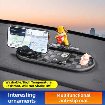 3-in-1 Cute mouse Car Dashboard PVC Anti-Slip Mat - 360° Phone Holder & Magnetic Parking Plate, Washable, Non-Marking Grip.