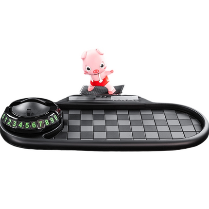 3-in-1 Cute pig Car Dashboard PVC Anti-Slip Mat - 360° Phone Holder & Magnetic Parking Plate, Washable, Non-Marking Grip.