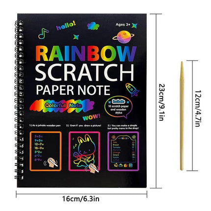 3-Pack DIY Rainbow Scratch Art Books Set - Neon Black Scratch Paper for Kids, Multi-Size (S, M, L) Creative Drawing & Fun.