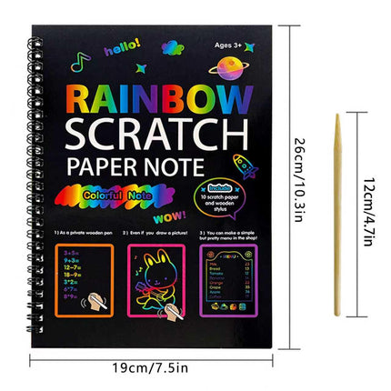 3-Pack DIY Rainbow Scratch Art Books Set - Neon Black Scratch Paper for Kids, Multi-Size (S, M, L) Creative Drawing & Fun.