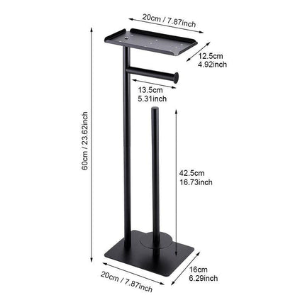 2-in-1 Freestanding Toilet Paper Holder - Thick Carbon Steel with Matte Black Finish, Storage Top and 2 * Paper Roll Holder.