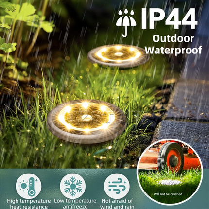 4-Pack New Solar LED In-Ground Yellow Lights (Single 8.3x8.3x10 cm) - Stainless Steel & ABS Waterproof Outdoor Garden Pathway and Landscape Spike Lamp.