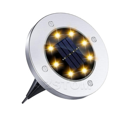 4-Pack Classic Large 8 LED Solar In-Ground Yellow Light Set (12  x 12  x 13 cm) - Stainless Steel Waterproof Garden Spike Lamps for Lawn & Pathway.