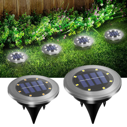 4-Pack Classic Large 8 LED Solar In-Ground Yellow Light Set (12  x 12  x 13 cm) - Stainless Steel Waterproof Garden Spike Lamps for Lawn & Pathway.