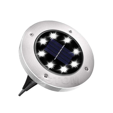 4-Pack Classic Large 8 LED Solar In-Ground White Light Set (12  x 12  x 13 cm) - Stainless Steel Waterproof Garden Spike Lamps for Lawn & Pathway.