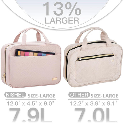 Black Large Capacity Hanging Toiletry Bag for Women(30.5 x 22.5 x 12 cm) - Checked Pattern Waterproof Cosmetic Organizer, Dry/Wet Separation & Multi-Compartment.