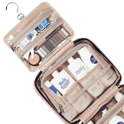 Black Large Capacity Hanging Toiletry Bag for Women(30.5 x 22.5 x 12 cm) - Checked Pattern Waterproof Cosmetic Organizer, Dry/Wet Separation & Multi-Compartment.
