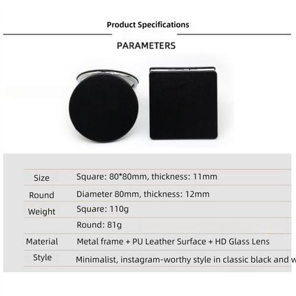 4-Pack Black Jumbo Square Folding Compact Mirror(8X8CM) - Men's Shaving & Women's Makeup Mirror, PU Leather Cover & High-Definition Glass Lens.